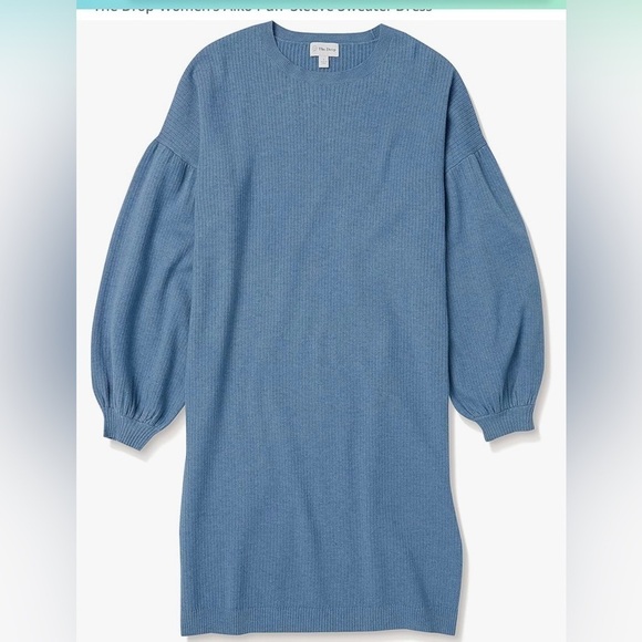NWT THE DROP Aiko Puff Sleeve Sweater Dress Blue Sapphire Size Small - Picture 4 of 16